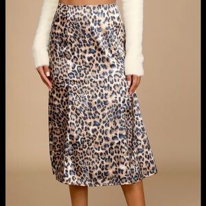 Lulu's Blue and Tan Leopard A-Line Skirt